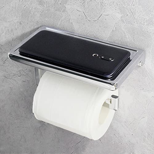 Toilet Paper Holder for Bathroom Solid ZINC Alloy Material and Superior Hotel Style Tissue Roll Holder with Cell Phone Storage Chrome D500091C - color: Chrome
