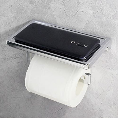 Toilet Paper Holder for Bathroom Solid ZINC Alloy Material and Superior Hotel Style Tissue Roll Holder with Cell Phone Storage Chrome D500091C - color: Chrome