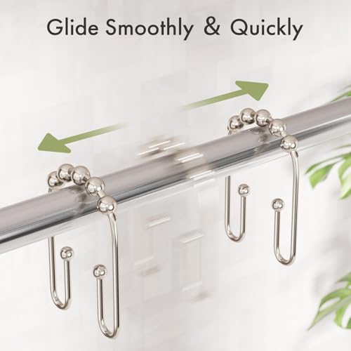 AmazerBath Shower Curtain Hooks, Metal Shower Curtain Rings Rust Proof, Double Sided Shower Curtain Hooks for Shower Curtain Liner Smooth Brushed Nickel Shower Hook Rings for Bathroom, Set of 12 - color: Nickel, style: Modern