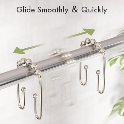 AmazerBath Shower Curtain Hooks, Metal Shower Curtain Rings Rust Proof, Double Sided Shower Curtain Hooks for Shower Curtain Liner Smooth Brushed Nickel Shower Hook Rings for Bathroom, Set of 12 - color: Nickel, style: Modern