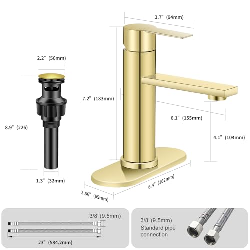 Bathroom Faucet Single Hole Single Handle Vanity Faucet | Modern Brushed Gold Bathroom Faucet with Pop-Up Drain, Suitable for 1 Hole or 3 Hole Sink, Suitable for RV Etc Bathroom - color: Brushed Gold