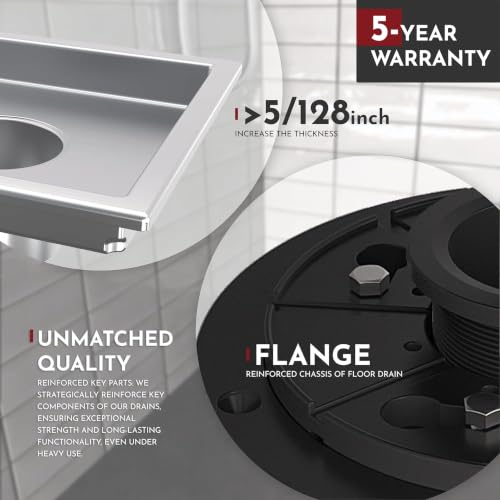 6 Inch Square Shower Floor Drain with Flange,Quadrato Pattern Grate Removable,Food-Grade SUS 304 Stainless Steel,Watermark&CUPC Certified,Brushed - color: Brushed, size: 6 Inch