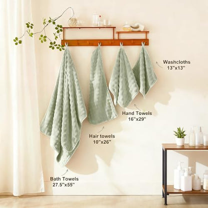 COZYART Lint Free 8 Pcs Bathroom Towel Set Ultra Soft Microfiber Sage Green | Ultra Soft, Fluffy, Thick, Highly Absorbent, Quick Dry, No Shedding, No Pilling, Fade Resistant, Durable, Long-lasting - color: Sage Green