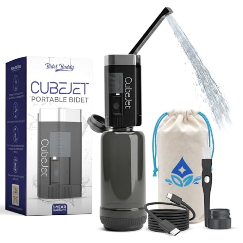 BIDET BUDDY® CubeJet Portable Bidet for Travel, 380mL Bottle Obsidian Drift | Rechargeable Battery 1100mAH, IPX6 Waterproof Wand-Style Nozzle, USB-C High-Pressure Hygiene Device for Camping & Home