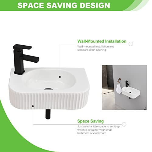 Bathroom Vessel Sink Rectangular Wall Mount Sink White Wall Mounted Bathroom Sink with Faucet and Drain White Porcelain Ceramic Washing Small - color: White 1