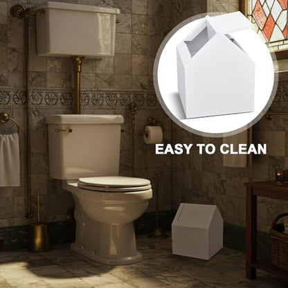 Double Entry Sanitary Napkin Receptacle Swing Top Floor Receptacle Tampon Disposal Bin with 100 Black Disposal Liner Bags, Feminine Waste Tampon Holder Bathroom Hygiene Container, White, Metal
