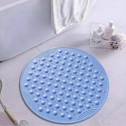 Shower Mat Anti-Slip 21.6'' Round Bathtub Mat with Suction Cups Machine Washable Shower Bath Mat - color: Blue