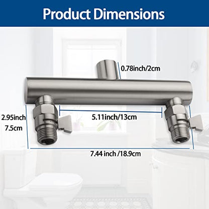 Dual Shower Head Manifold with Brass Shut Off Valve for Double Shower System 2 Fixed Shower Head Manifold, Brushed Nickel - color: Brushed Nickel
