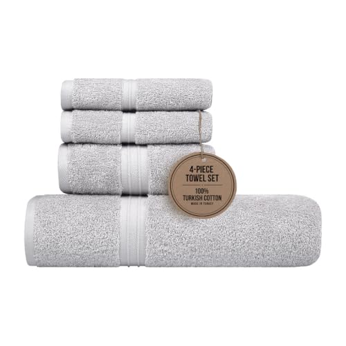 Luxury Bath Towels Set of 4 - Quick Dry & 100% Cotton 100% Cotton, Soft - Includes 1 Bath Towel (28" x 56"), 1 Hand Towel (16"x28") and 2 Washcloths (12"x12") - Silver Gray - color: Silver Gray, size: 4-Piece Bath Towel Sets