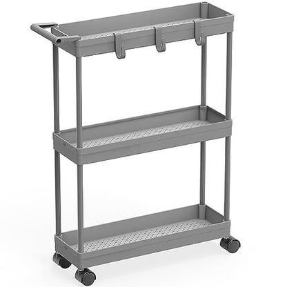 Simple Houseware 3-Tier Slim Rolling Cart w/Handle 5.5" Wx27.5 H, Gray | Storage Cart for Narrow Space (5.5-Inch Wide) Kitchen, Bathroom, Laundry Room - color: Gray