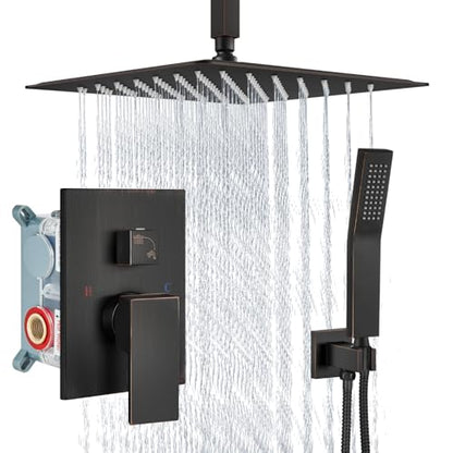 Aolemi Ceiling Shower Faucet with Handheld 16 Inch Head Oil Rubbed Bronze | Shower Valve and Trim Kit,SUS304 Rain Head and Handle Set System,All Metal,Bathroom, Handheld Spray - color: Bronze, size: 16 Inch Ceiling Shower Head