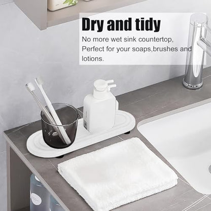 2PCS Water Absorbing Stone Tray, Fast Drying Diatomite Stone Sink Tray, Water Absorbent Diatomite Coasters, Stones Soap Trays for Kitchen Sink, Bathroom Counter Hand Soap Dish & Holders - color: 2pcs 21×10cm White Oval