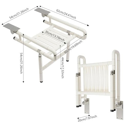 Wall Mounted Folding Shower Seat and Chair 19.69" Wide Foldable Shower Bench with Arms and Legs Home Care Stainless Steel Folding Shower Stool for Elderly, Pregnant Women and Disabled, 441lb Capacity - color: White