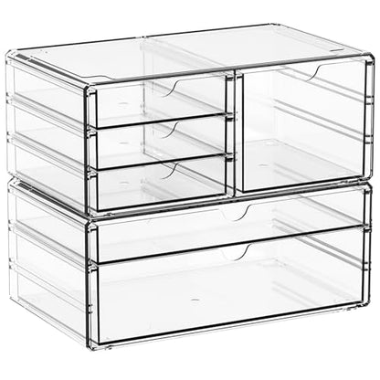 2 Pack Acrylic Drawer Organizer With 6 Drawers,Stackable 11.1” Large Clear Storage Drawers and Makeup Organizer For Vanity,Bathroom Countertop,Cabinet,Pantry,Office Supply Storage Bins Drawers - size: large 6 Drawers