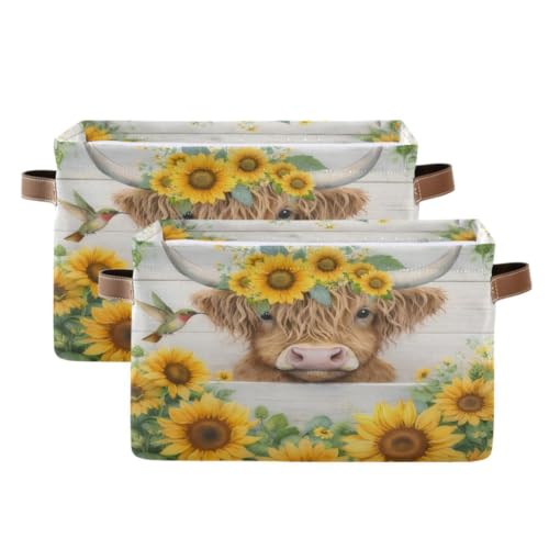 Cow Storage Baskets 2 Pack | Collapsible Open Home Storage Bin with Handle for Home Bedroom Cloth