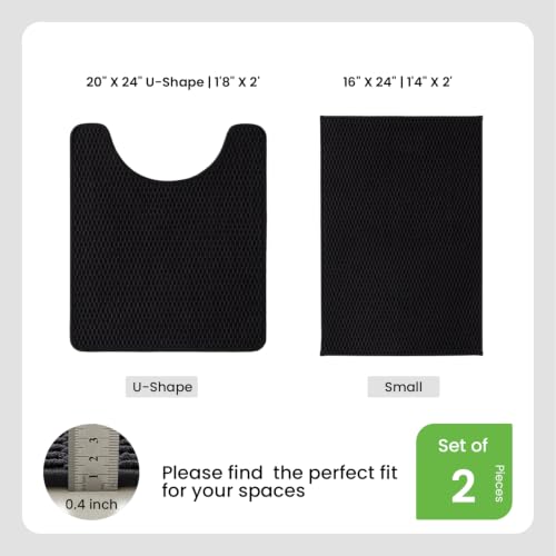 TYUU Bath Mat Set 2 Piece, Bathroom Rugs Non Slip Washable & Toilet Mat | Non Slip Quick Dry Absorbent Thin Low Pile Bathroom Mats, Washable Bath Rugs 2 Pc Set: 16x24 Mat & Toilet Mat 20x24 in. Black - color: Black, size: 16"x24" + 20"x24" U Shape