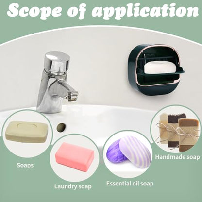 ASTIMESA 2 Packs Waterproof Wall-Mounted Soap Dishes Box, Adhesive Plastic Soap Holder with Drain Lid Tray for Bar Bathroom Shower Keep Dry Flip Self Draining White & Dark Blue - color: White & Dark Blue