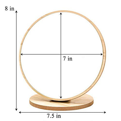 Aestivate Round Compact Table Mirror - Standing Wood Framed, 90 Degree Rotating for Makeup & Cosmetic - size: 7"L x 7"W