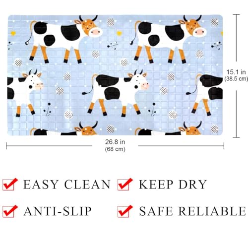Non Slip Shower Mat Bathtub Mat 15.1x26.8 Inch, Quick Dry Bath Mat with Drain, Soft PVC Bath Mats for Bathroom Tub Shower Floor, Cows Pattern - color: Multi 11