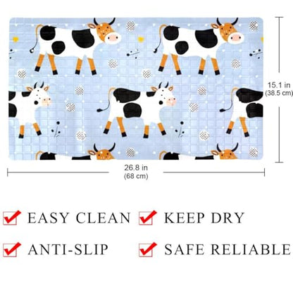 Non Slip Shower Mat Bathtub Mat 15.1x26.8 Inch, Quick Dry Bath Mat with Drain, Soft PVC Bath Mats for Bathroom Tub Shower Floor, Cows Pattern - color: Multi 11