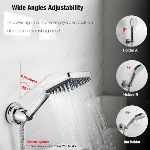 Handheld Shower Head Holder with Enhanced Suction Cup - Relocatable - 4 Angles Adjustable - 90° Downward - Bathroom Wall Mount Shower Wand Holder (Polished Chrome) - style: Chrome