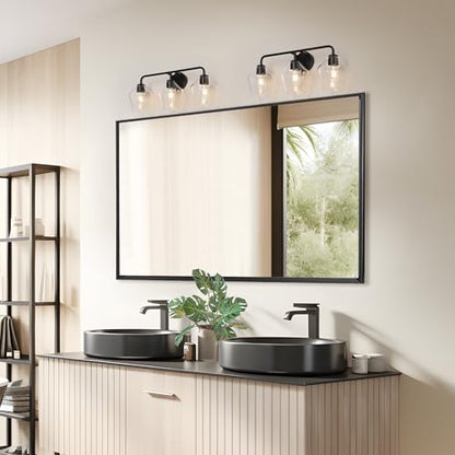 KSANA Bathroom Light Fixture, Modern Black Vanity Lights Over Mirror 3 Light Bathroom Lighting with Clear Glass - size: Diamond-shaped Shade