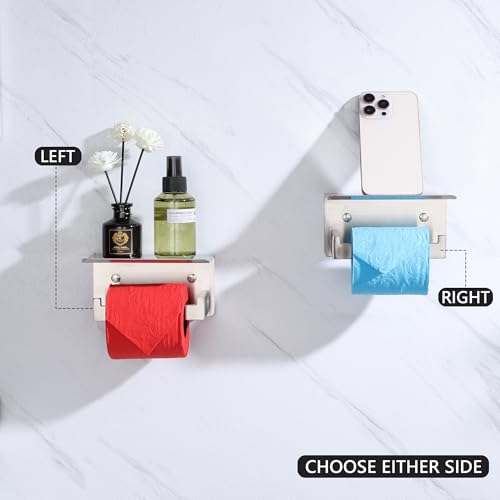 LANC Bathroom Toilet Paper Holder with Shelf, Brushed Nickel Toilet Paper Roll Holder with Shelf for Bathroom Wall Mounted, 304 Stainless Steel TP Holder Left, A8367BN-LF - color: Brushed Nickel, size: Left