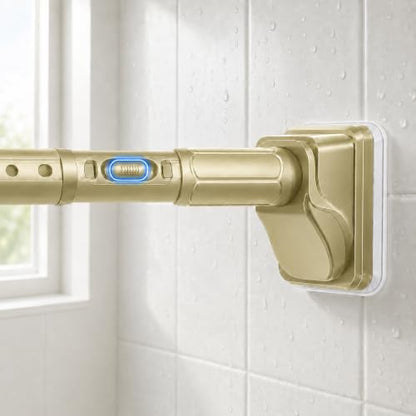 JILRON Gold Shower Curtain Rod 32-96in(2.66-8ft),Tension Curtain Rods No Drill,Rust-Proof-1.26" dia,One-Click Stretch Design, Upgraded Anti-Slip Pads - color: Gold, size: 32-96 inch-1Pack