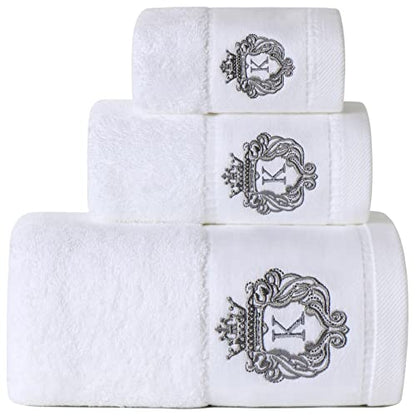 Luxury Bathroom Super Soft and Highly Absorbent Premium 100% Cotton Bath Towel Set for Gifts (White-K) - color: White-k