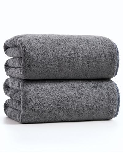 sakano 2-Piece Bath Towel Set - Ultra Soft Highly Absorbent No Fuzz Quick-Dry Microfiber Bath Sheets for Gym, Spa, and Salon -Dark Grey, 28 x 55 inches - color: Dark Gray, size: 2 Bath Towel