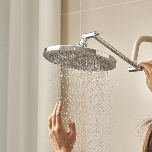 VEVOR Shower Head Extension Arm, 11 Inches, Brass Shower Arm Extender with Flexible Adjustable Angle Height, Chrome Finish, G1/2 Universal Thread Connector Compatible, for Rain & Handheld Showerhead - size: 11''