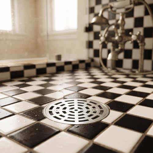 Lounsweer 2 Pack 4-1/4 Inch Round Shower Drain Brushed Nickel | Sus304 Stainless Steel with Removable Grid Grate Covers Adjustable PVC Base Flange for Bathroom Floor