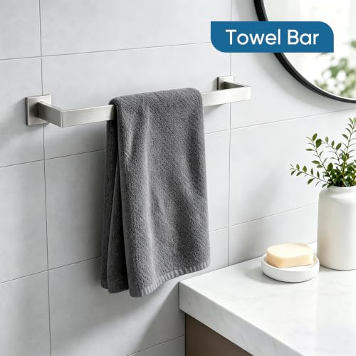 Brushed Nickel Towel Bar, SUS304 Stainless Steel Bathroom Hardware Set, Towel Racks for Bathroom Wall Mounted 16-Inches - color: Brushed Nickel（5 Piece）, size: 16 inches