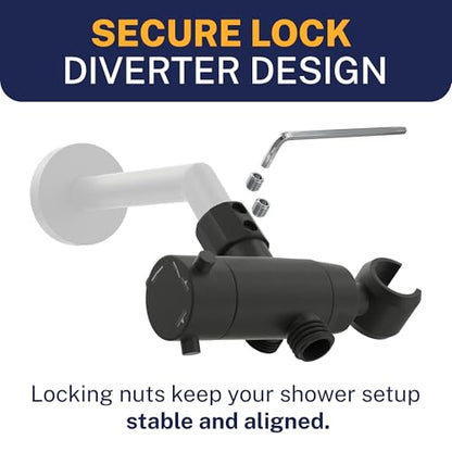 HammerHead Showers Solid Metal 3-Way Shower Diverter Valve with Shower Head Holder, Universal Splitter for Handheld Spray Wand and Rain Showerhead, Matte Black - color: Matte Black