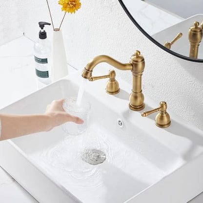 2 Handles 3 Holes Faucet Widespread Bathroom Sink Faucet Basin Tap Mixer Supply Hose Included Matching Pop Up Drain Antique Brass - color: Antique Brass, size: Widespread