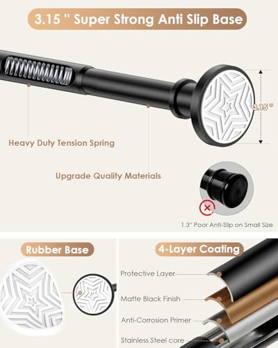 Matte Black Tension Shower Curtain Rod No Drilling Adjustable 30-84 In (7ft) 1.1" Diameter Stainless Steel, Rustproof Heavy Duty, Room Divider for Bathroom Window Patio Closet - color: Black, size: 30-84''