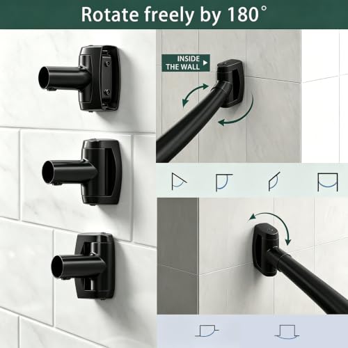 Matte Black Curved Shower Curtain Rod for Bathroom 33-78 In Adjustable Curved Shower Rod, RustProof Stainless Steel Round Shower Rods for Bathtub, Stall Extra Shower Space Need Drilling - color: Black