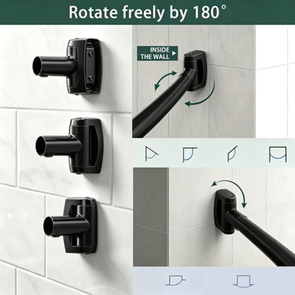 Matte Black Curved Shower Curtain Rod for Bathroom 33-78 In Adjustable Curved Shower Rod, RustProof Stainless Steel Round Shower Rods for Bathtub, Stall Extra Shower Space Need Drilling - color: Black