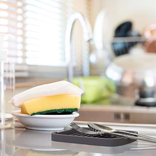 ZAPPOWARE Silicone Sponge Holder -soap Tray - 5.9" X 4.33" Set -2pcs (Gray) - color: Gray
