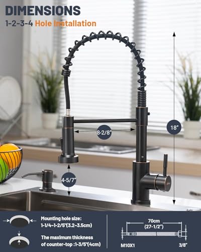 APPASO Spring Style Kitchen Faucet with Soap Dispenser Oil Rubbed Bronze | NSF/ANSI/CAN 372 & Lead-free, Single Handle Commercial Faucet with Pull Down Sprayer for Kitchen Laundry RV - color: Rubber Bronze
