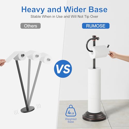 RUMOSE Toilet Paper Holder Stand for Floor, Oil Rubbed Bronze | Bathroom Free Standing Toilet Tissue Roll Holder with Storage, Adjustable 17-25 Inch, Rustproof, SUS304 Stainless Steel - color: Oil Rubbed Bronze