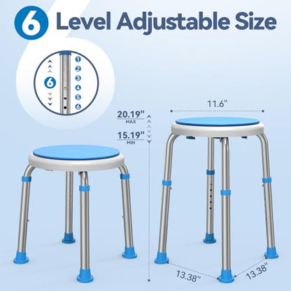 Loyoda Swivel Shower Stool for Inside Shower with Adjustable Height | Round Shower Seat, Non-Slip Feet, Tool-Free Assembly – Holds up to 300 lbs, Great for Inside Showers, FSA/HSA Eligible - color: Without Crossing Bar(light Blue)
