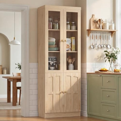 Cyclysio Kitchen Pantry Cabinet, 80" Wood Pantry Storage Cabinet with Doors and Adjustable Shelves, Kitchen Cabinet with Thickened Top Panel, Tall Cabinet for Livingroom, Pantry, Bathroom, Natural - color: Natural