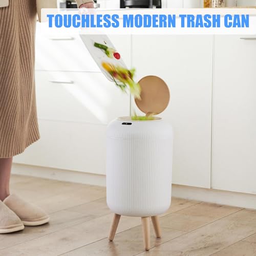 URALFA Automatic Bathroom Trash Can with Lid, 3 Gal Motion Sensor Trah Can | Touchless Sensor Garbage Can, Auto Trash Bin with Removable Legs, Smart Waste Basket for Bedroom, Office, Restroom, White - color: White, style: Automatic with Legs