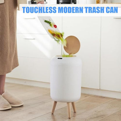 URALFA Automatic Bathroom Trash Can with Lid, 3 Gal Motion Sensor Trah Can | Touchless Sensor Garbage Can, Auto Trash Bin with Removable Legs, Smart Waste Basket for Bedroom, Office, Restroom, White - color: White, style: Automatic with Legs