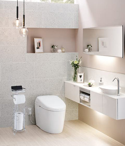 SunnyPoint Bathroom Heavyweight Toilet Tissue Paper Roll Storage Holder Stand with Reserve and Shelve, The Reserve Area Has Enough Space to Store Mega Rolls. (Chrome) - color: Chrome