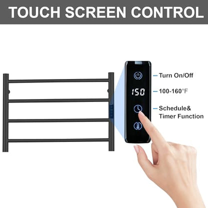 Electric Towel Rack with Voice Control for Alexa & Google Home,TUYA - Wall-Mounted Bathroom Heating Towel Warmer,Plug-in,Stainless Steel Material,16.54x23.62x5.51 in,Black,4 Bars - color: Black With Wifi, size: 4 Bar