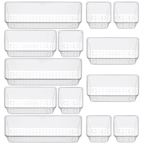 12 Pack Clear Drawer Organizer Set, 3 Sizes Bathroom Vanity Organizer Trays | Vanity and Makeup Organizer | Bathroom Organizer Trays | Storage Bins For Makeup | Cosmetics | Jewelry | Gadgets - size: 12pcs-3size