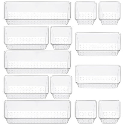 12 Pack Clear Drawer Organizer Set, 3 Sizes Bathroom Vanity Organizer Trays | Vanity and Makeup Organizer | Bathroom Organizer Trays | Storage Bins For Makeup | Cosmetics | Jewelry | Gadgets - size: 12pcs-3size