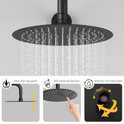 BESy Shower System with 10 Inch Round Rain Shower Head and Handheld Wall Mounted, High Pressure Rainfall Heads Shower Faucet Fixture Combo Set with 2 in 1 Spray Showerhead for Bathroom, Black - color: Black